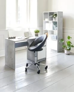 Bibliothèque BILLUND 1 Tiroir Blanc/coloris Béton -Royal Oak || Basic Soldes Boutique 100498