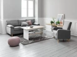 Meuble TV MARKSKEL Blanc/chêne -Royal Oak || Basic Soldes Boutique 115314