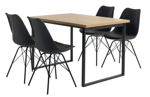AABENRAA L120 Table Chêne + 4 KLARUP Chaises Noir 1 AABENRAA L120 Table Chêne + 4 KLARUP Chaises Noir