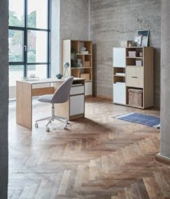 Bibliothèque BILLUND 3portes Blanc/chêne -Royal Oak || Basic Soldes Boutique 128837 1