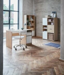 Bibliothèque BILLUND 3portes Blanc/chêne -Royal Oak || Basic Soldes Boutique 128838 1