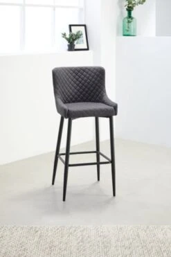 Chaise De Bar PEBRINGE Avec Dossier Tissu Gris/noir -Royal Oak || Basic Soldes Boutique 132678