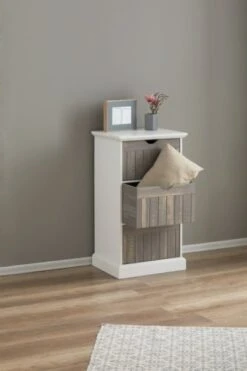 Commode ORLANDO 3 Tiroirs Blanc/gris -Royal Oak || Basic Soldes Boutique 137776
