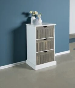 Commode ORLANDO 3 Tiroirs Blanc/gris -Royal Oak || Basic Soldes Boutique 137781