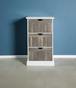 Commode ORLANDO 3 Tiroirs Blanc/gris -Royal Oak || Basic Soldes Boutique 137782