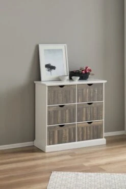 Commode OLDEKROG 6 Tiroirs Blanc/gris -Royal Oak || Basic Soldes Boutique 137794