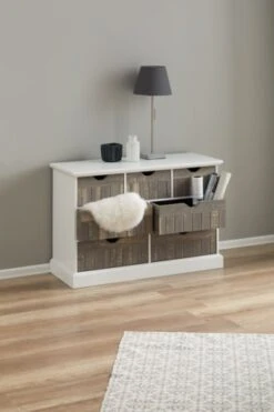 Commode OLDEKROG 7 Tiroirs Blanc/gris -Royal Oak || Basic Soldes Boutique 137800