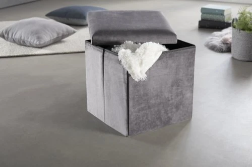 Pouf KALUM 38x38 A/rangement Velours Gris 3 Pouf KALUM 38x38 A/rangement Velours Gris â Image 3