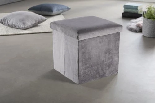 Pouf KALUM 38x38 A/rangement Velours Gris 4 Pouf KALUM 38x38 A/rangement Velours Gris â Image 4