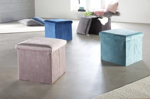 Pouf KALUM 38x38 A/rangement Velours Gris 6 Pouf KALUM 38x38 A/rangement Velours Gris â Image 6