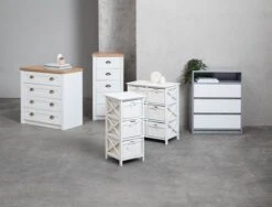 Commode 4 Tiroirs MARKSKEL Blanc/coloris Chêne -Royal Oak || Basic Soldes Boutique 149744