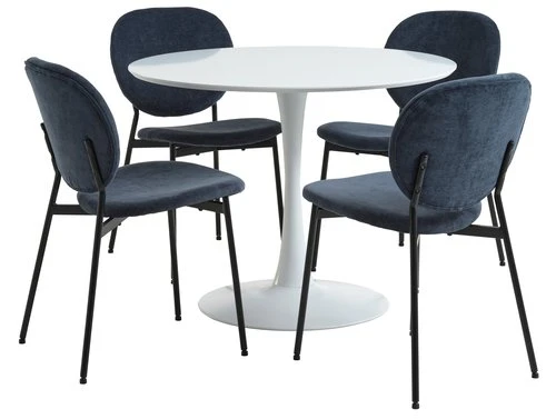 RINGSTED Ø100 Table Blanc + 4 MANSTRUP Chaises Pétrole 1 RINGSTED Ø100 Table Blanc + 4 MANSTRUP Chaises Pétrole