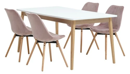 GAMMELGAB L160/200 Table + 4 KASTRUP Chaises Velours Rose 1 GAMMELGAB L160/200 Table + 4 KASTRUP Chaises Velours Rose