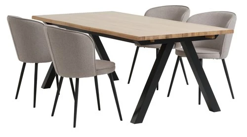 SANDBY L210 Table Chêne Naturel + 4 RISSKOV Chaises Gris C. 1 SANDBY L210 Table Chêne Naturel + 4 RISSKOV Chaises Gris C.