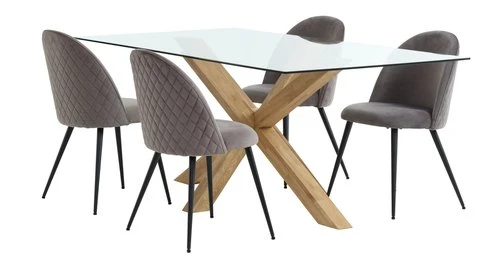AGERBY L160 Table Chêne + 4 KOKKEDAL Chaises Velours Gris 1 AGERBY L160 Table Chêne + 4 KOKKEDAL Chaises Velours Gris