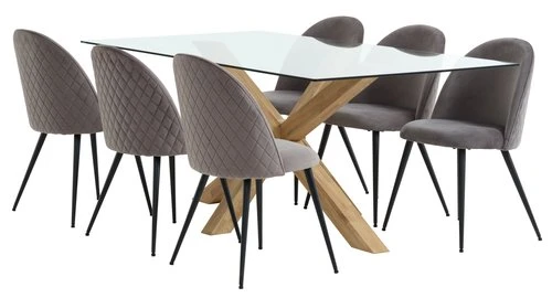 AGERBY L160 Table Chêne + 4 KOKKEDAL Chaises Velours Gris 2 AGERBY L160 Table Chêne + 4 KOKKEDAL Chaises Velours Gris – Image 2