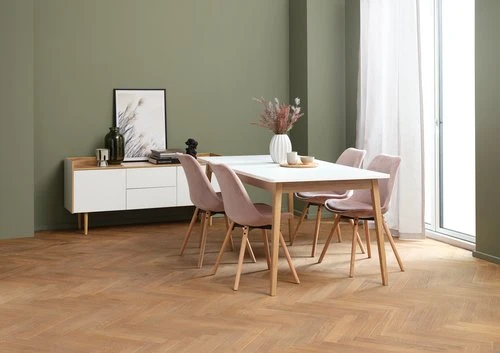 GAMMELGAB L160/200 Table + 4 KASTRUP Chaises Velours Rose 2 GAMMELGAB L160/200 Table + 4 KASTRUP Chaises Velours Rose – Image 2