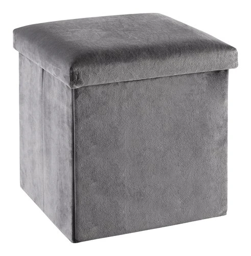 Pouf KALUM 38x38 A/rangement Velours Gris 1 Pouf KALUM 38x38 A/rangement Velours Gris