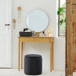 Pouf GISLEV Ø36 A/rangement Tissu Asphalte -Royal Oak || Basic Soldes Boutique 166694