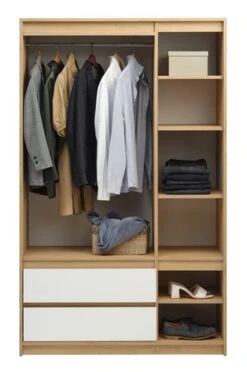 Armoire BILLUND 119x193 Blanc/chêne -Royal Oak || Basic Soldes Boutique 185904