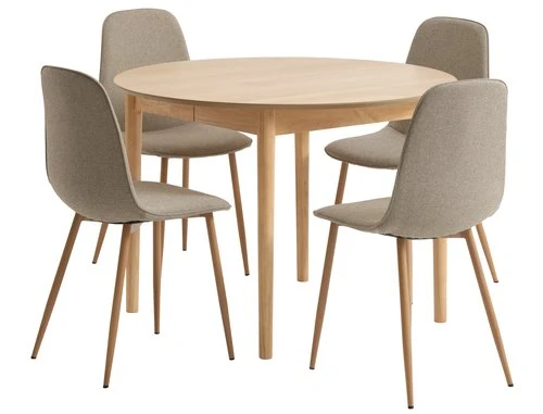 MARSTRAND Ø110 Table Chêne + 4 BISTRUP Chaises Sable 1 MARSTRAND Ø110 Table Chêne + 4 BISTRUP Chaises Sable