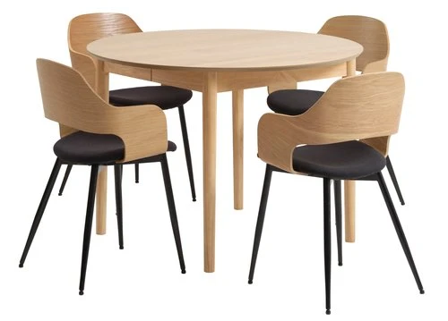 MARSTRAND Ø110 Table Chêne + 4 HVIDOVRE Chaises Chêne/noir 1 MARSTRAND Ø110 Table Chêne + 4 HVIDOVRE Chaises Chêne/noir