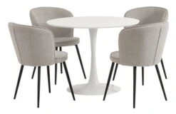RINGSTED Ø100 Table Blanc + 4 RISSKOV Chaise Gris Clair