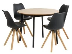 JEGIND Ø105 Table Chêne + 4 BLOKHUS Chaises Noir