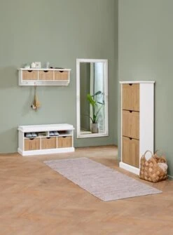 Étagère D'entrée OLDEKROG 3 Tiroirs Blanc/chêne -Royal Oak || Basic Soldes Boutique 198731