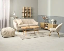 Fauteuil THORUP Tissu Beige/coloris Chêne -Royal Oak || Basic Soldes Boutique 213842 1