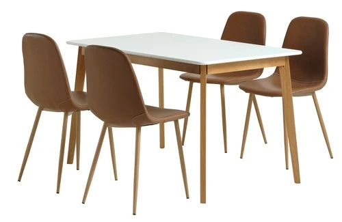 JEGIND L130 Table Blanc + 4 JONSTRUP Cognac/chêne 1 JEGIND L130 Table Blanc + 4 JONSTRUP Cognac/chêne