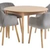 MARSTRAND Ø110 Table Chêne + 4 ADSLEV Chaises Velours Gris