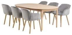 MARSTRAND Ø110 Table Chêne + 4 ADSLEV Chaises Velours Gris 5 MARSTRAND Ø110 Table Chêne + 4 ADSLEV Chaises Velours Gris -Royal Oak || Basic Soldes Boutique 213907