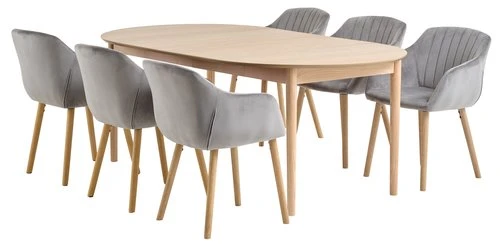 MARSTRAND Ø110 Table Chêne + 4 ADSLEV Chaises Velours Gris 3 MARSTRAND Ø110 Table Chêne + 4 ADSLEV Chaises Velours Gris – Image 3