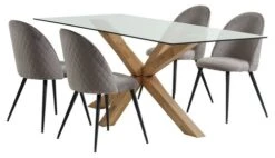 AGERBY L190 Table ChĂȘne + 4 KOKKEDAL Chaises Velours Gris