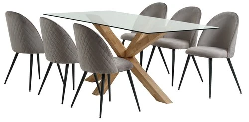 AGERBY L190 Table Chêne + 4 KOKKEDAL Chaises Velours Gris 2 AGERBY L190 Table Chêne + 4 KOKKEDAL Chaises Velours Gris – Image 2