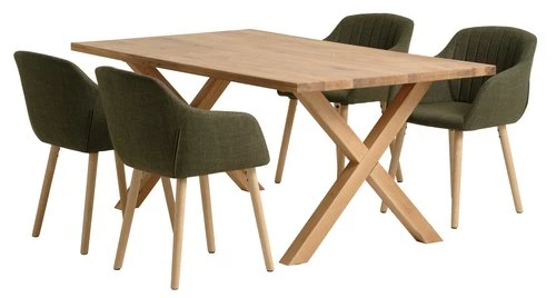 GRIBSKOV L180 Table Chêne + 4 ADSLEV Chaises Olive 1 GRIBSKOV L180 Table Chêne + 4 ADSLEV Chaises Olive