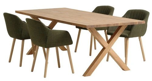 GRIBSKOV L230 Table Chêne + 4 ADSLEV Chaises Olive 1 GRIBSKOV L230 Table Chêne + 4 ADSLEV Chaises Olive