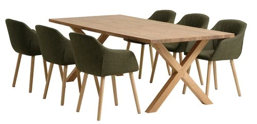 GRIBSKOV L230 Table Chêne + 4 ADSLEV Chaises Olive 2 GRIBSKOV L230 Table Chêne + 4 ADSLEV Chaises Olive – Image 2