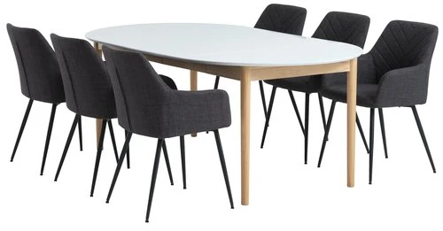 MARSTRAND Ø110 Table Blanc + 4 PURHUS Chaises Gris 2 MARSTRAND Ø110 Table Blanc + 4 PURHUS Chaises Gris – Image 2