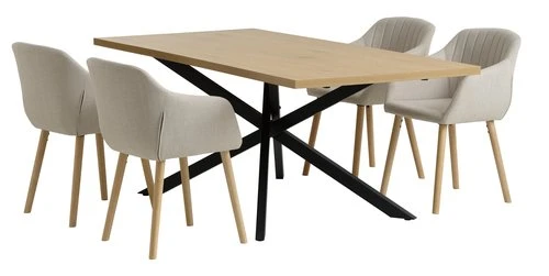 NORTOFT L200 Table Chêne + 4 ADSLEV Chaises Tissu Beige 1 NORTOFT L200 Table Chêne + 4 ADSLEV Chaises Tissu Beige
