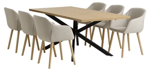 NORTOFT L200 Table Chêne + 4 ADSLEV Chaises Tissu Beige 3 NORTOFT L200 Table Chêne + 4 ADSLEV Chaises Tissu Beige – Image 3