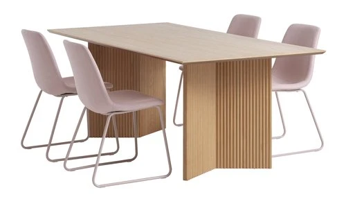 VESTERBORG L200 Table Chêne + 4 SEJLSTRUP Chaises Rose Clair 1 VESTERBORG L200 Table Chêne + 4 SEJLSTRUP Chaises Rose Clair
