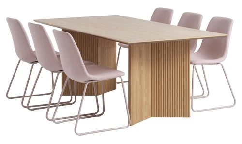 VESTERBORG L200 Table Chêne + 4 SEJLSTRUP Chaises Rose Clair 2 VESTERBORG L200 Table Chêne + 4 SEJLSTRUP Chaises Rose Clair – Image 2