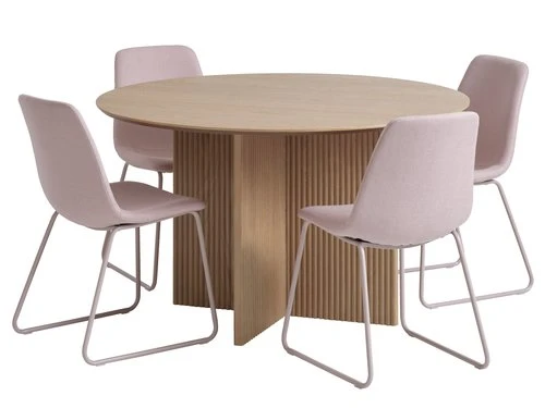 VESTERBORG Ø130 Table Chêne + 4 SEJLSTRUP Chaises Rose Clair 1 VESTERBORG Ø130 Table Chêne + 4 SEJLSTRUP Chaises Rose Clair
