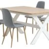 VISLINGE L150 Table Naturel + 4 JONSTRUP Chaises Bleu Clair
