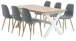 VISLINGE L190 Table Naturel + 4 JONSTRUP Chaises Bleu Clair -Royal Oak || Basic Soldes Boutique 214015