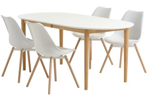 EGENS L190/270 Table Blanc + 4 KASTRUP Chaises Blanc 1 EGENS L190/270 Table Blanc + 4 KASTRUP Chaises Blanc