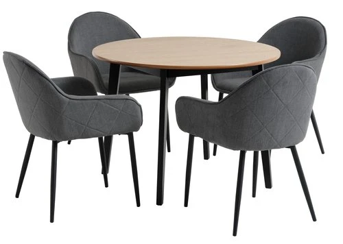 JEGIND Ø105 Table Chêne/noir + 4 SABRO Chaises Gris/noir 1 JEGIND Ø105 Table Chêne/noir + 4 SABRO Chaises Gris/noir