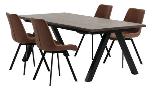 SANDBY L210 Table Chêne Foncé + 4 HYGUM Chaises Cognac 1 SANDBY L210 Table Chêne Foncé + 4 HYGUM Chaises Cognac
